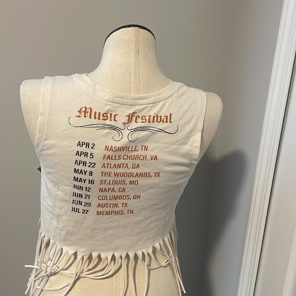 Recycled threads top Nashville music festival cream fringe crop top large new - Picture 9 of 10